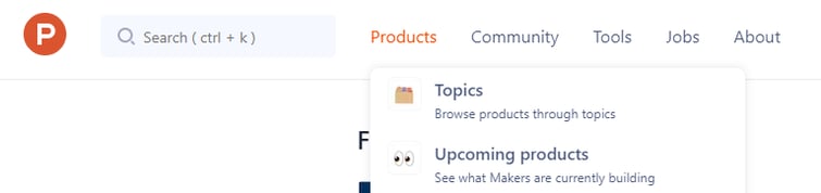 competitive analysis - ProductHunt menu screenshot